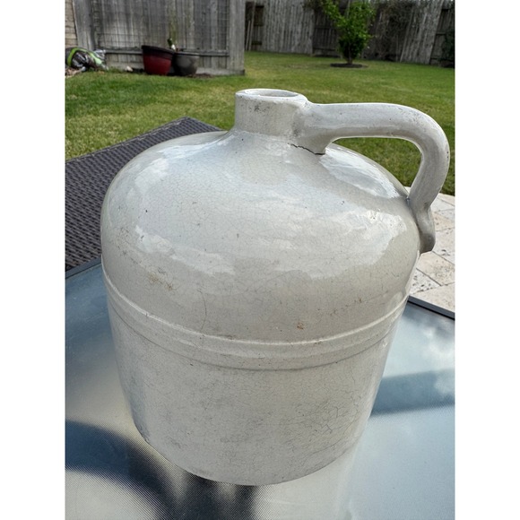 Other - Antique Macomb Stoneware Co Illinois Salt Glaze Whiskey Jug Crock Cream 9in
